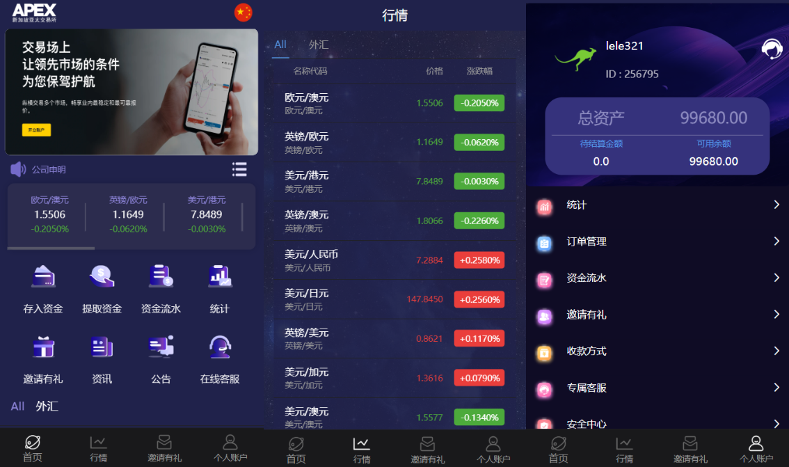 【会员免费】APEX多语言外汇微盘微交易所源码/单控点控+代理分销/前端html后端PHP