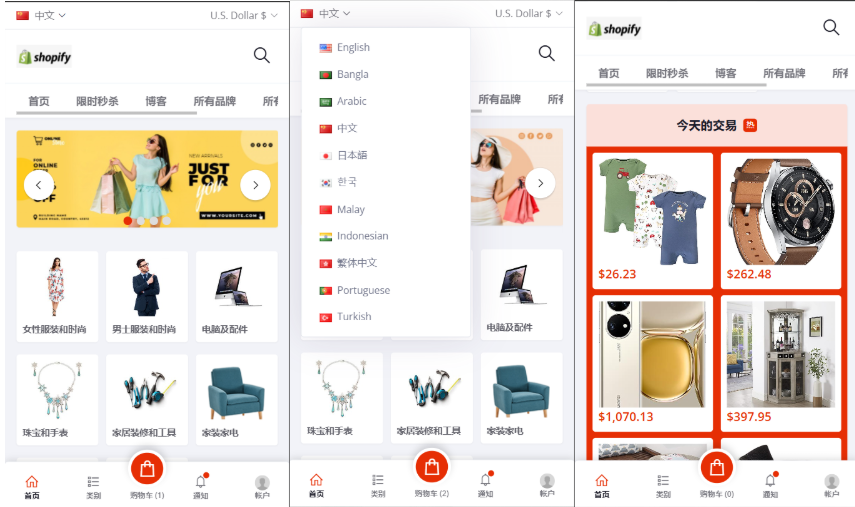 11国多语言海外shopify跨境商城源码前后开源