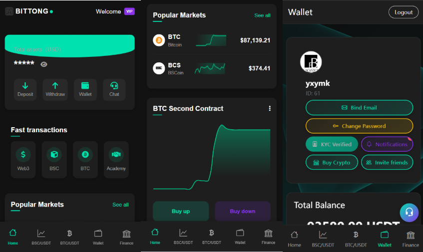 【会员免费】BitTong虚拟货币微交易投资理财源码/现货交易+杠杆交易+完美K线控制+完整用户输赢控制+代理/源码前后开源