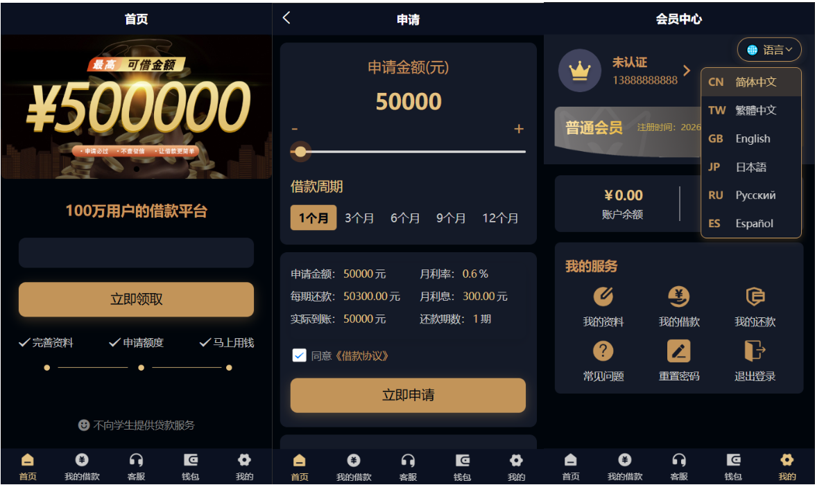 6国语言贷款软件/后台php/前端uniapp/源码全开源